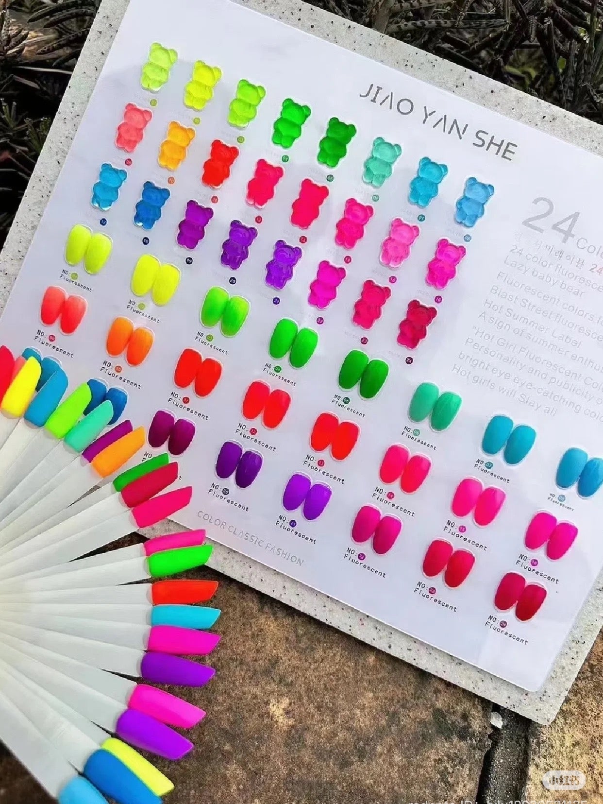 🌈 JIAOYANSHE 24 Colors Multicolor Fluorescence Style Korean