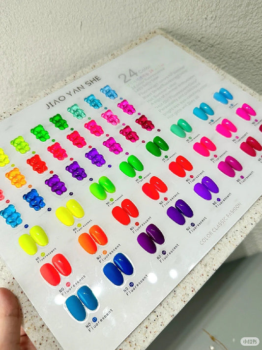 🌈 JIAOYANSHE 24 Colors Multicolor Fluorescence Style Korean