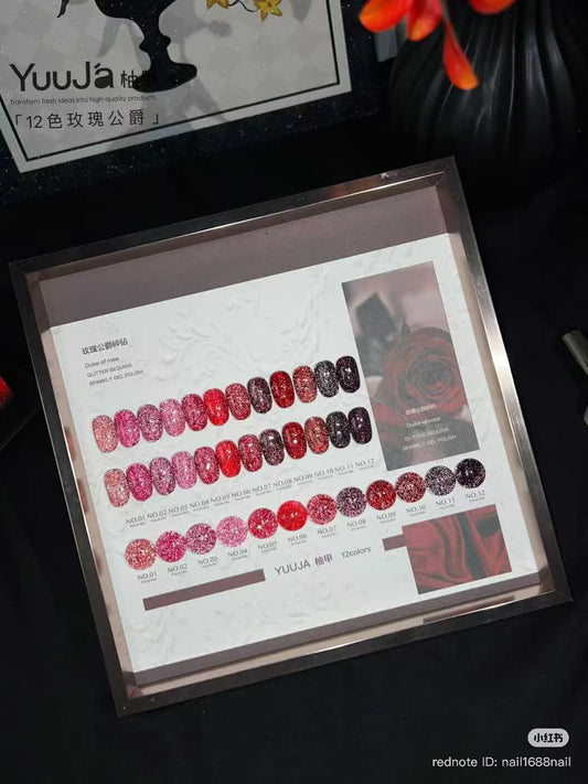 JUUJA Glitter Sequins/Sparkly Gel Polish Red Collection - 12 Colors